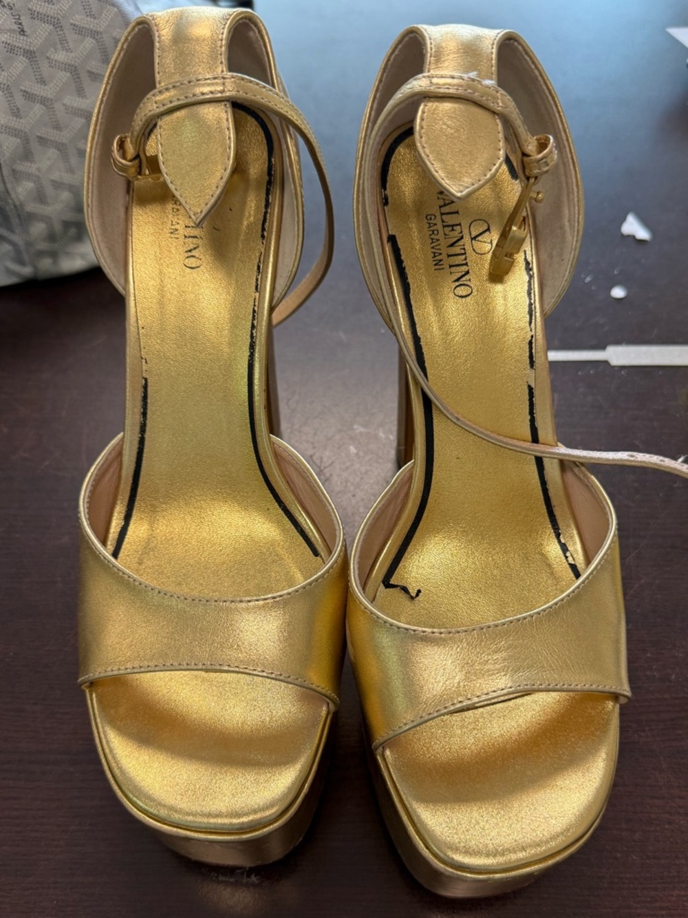 Metallic Gold Platform Ankle-Strap Sandals